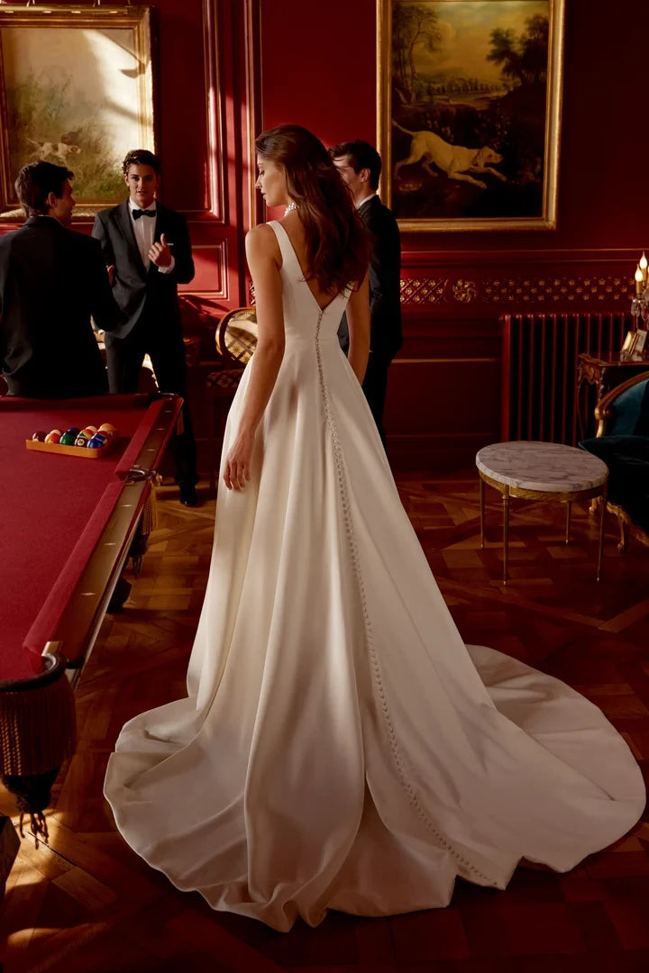 Satin A-Line Gown with Plunging V-Neckline Wedding Dresses