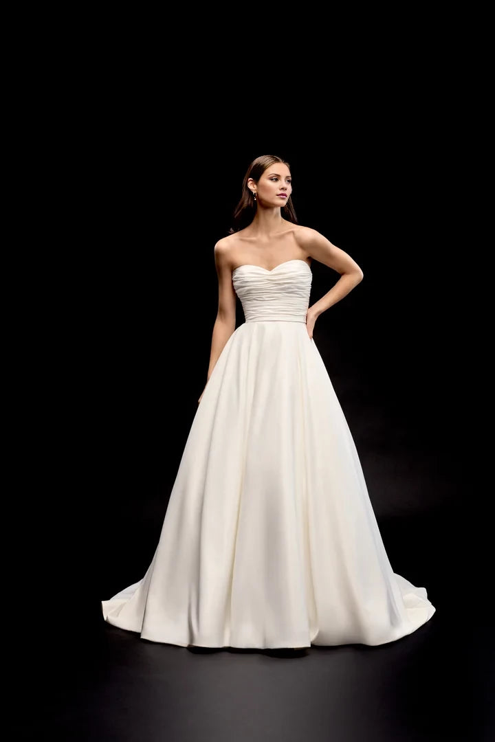 Satin A-Line Gown with Sweetheart Neckline and Ruched Bodice Wedding Dresses