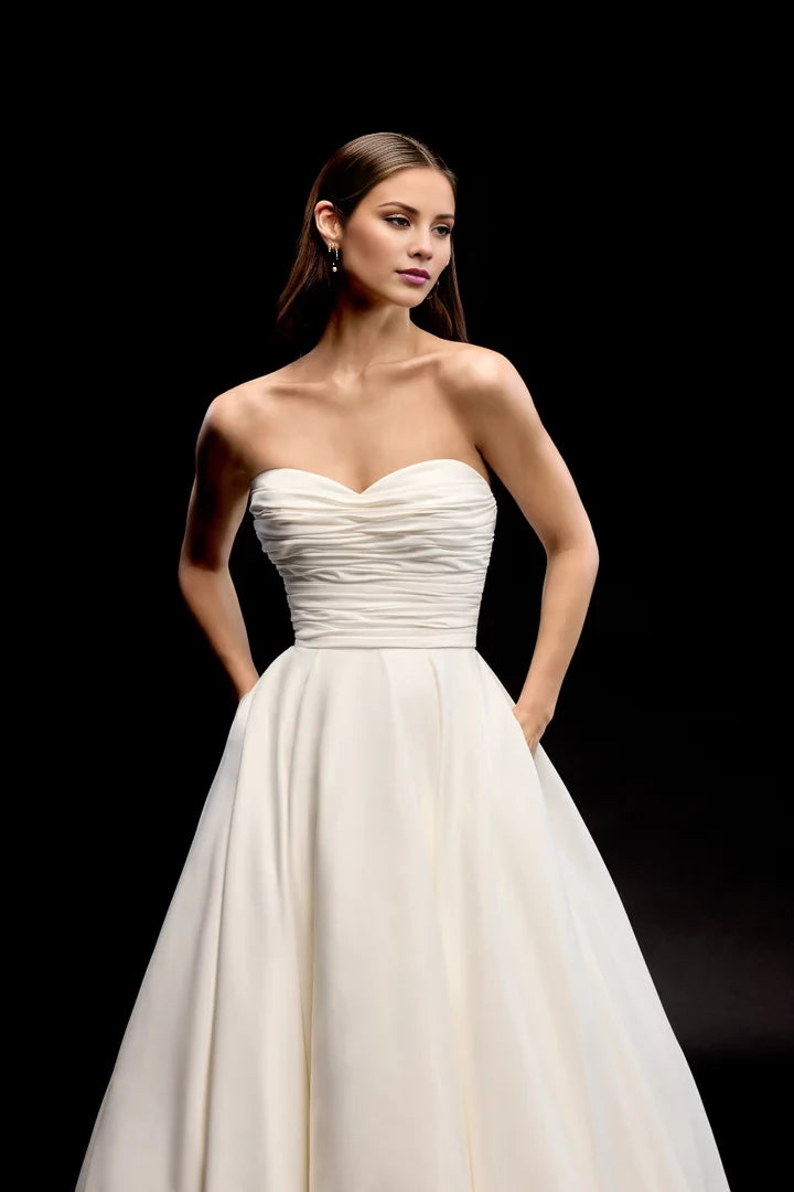 Satin A-Line Gown with Sweetheart Neckline and Ruched Bodice Wedding Dresses