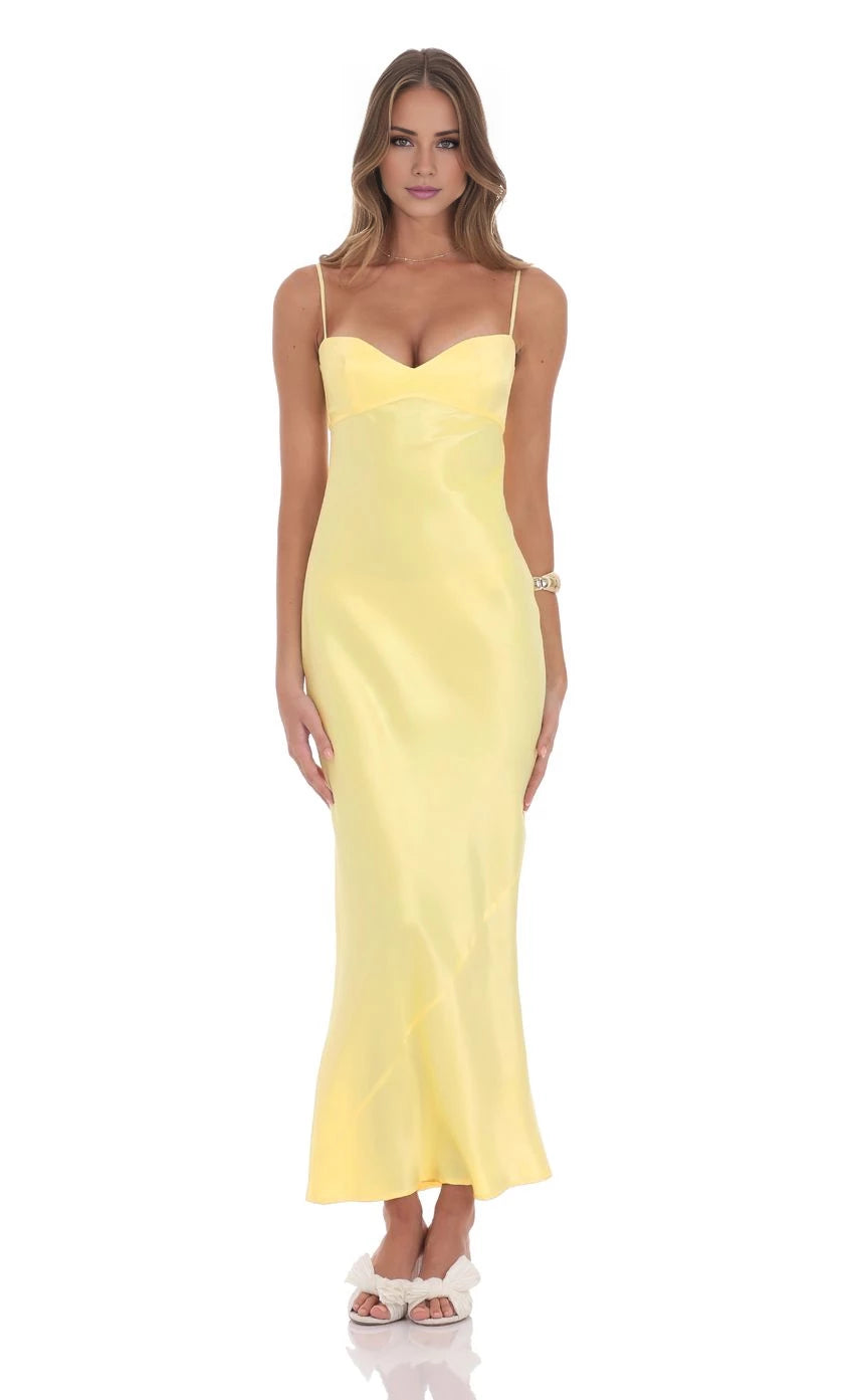 Satin Back Tie Maxi Dress Prom Dresses