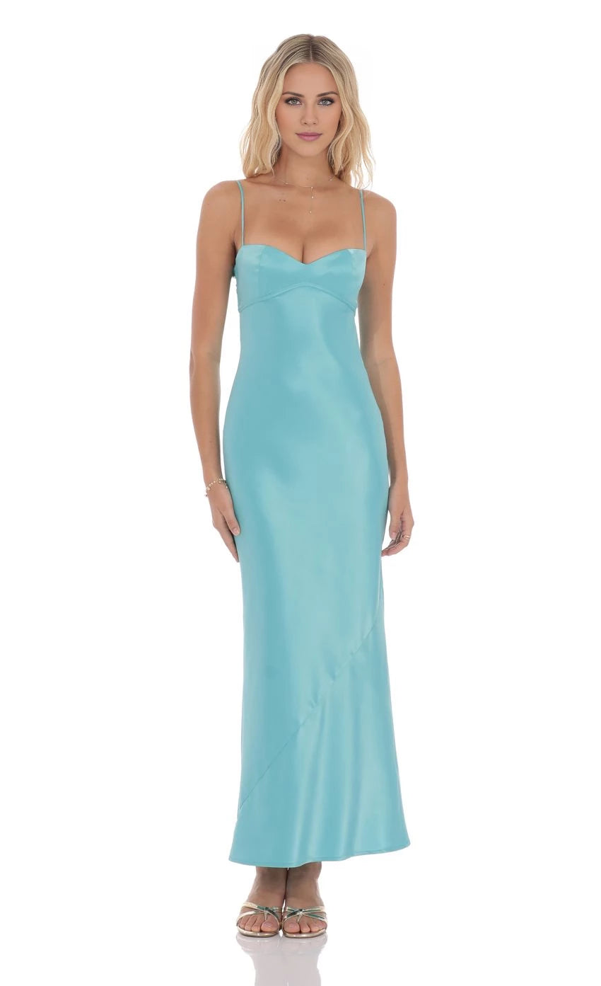 Satin Back Tie Maxi Dress Prom Dresses