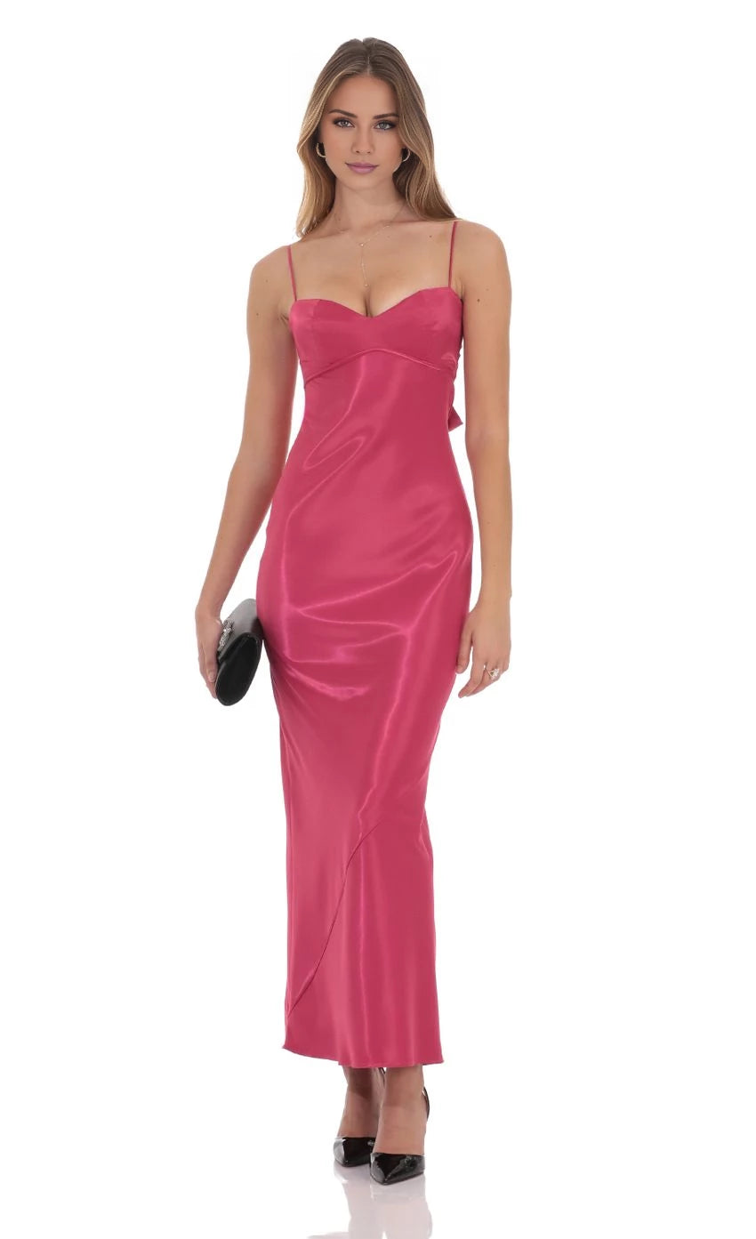 Satin Back Tie Maxi Dress Prom Dresses