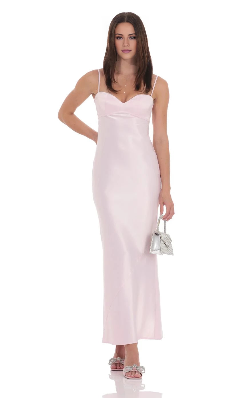 Satin Back Tie Maxi Dress Prom Dresses