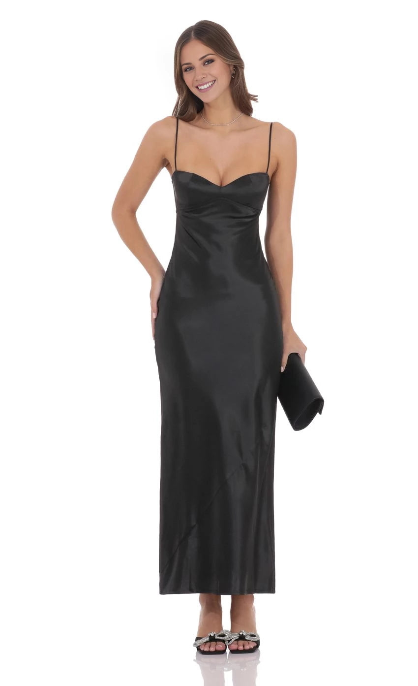 Satin Back Tie Maxi Dress Prom Dresses