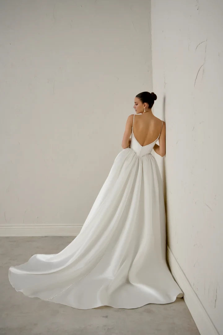 Satin Ball Gown with Couture Seaming and Beaded Detailing Wedding Dresses