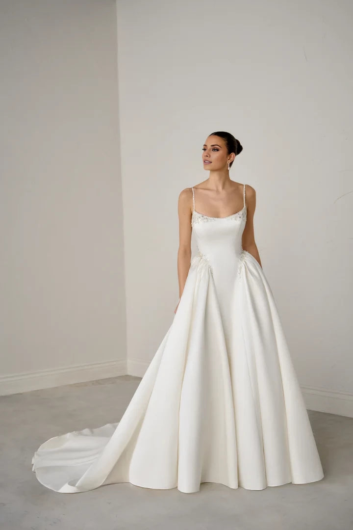 Satin Ball Gown with Couture Seaming and Beaded Detailing Wedding Dresses