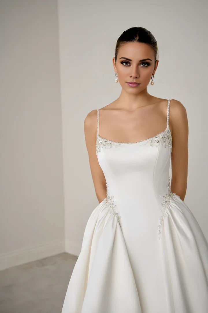 Satin Ball Gown with Couture Seaming and Beaded Detailing Wedding Dresses