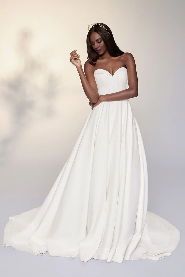 Satin Ball Gown with Folded Collar Sweetheart Neckline Wedding Dresses