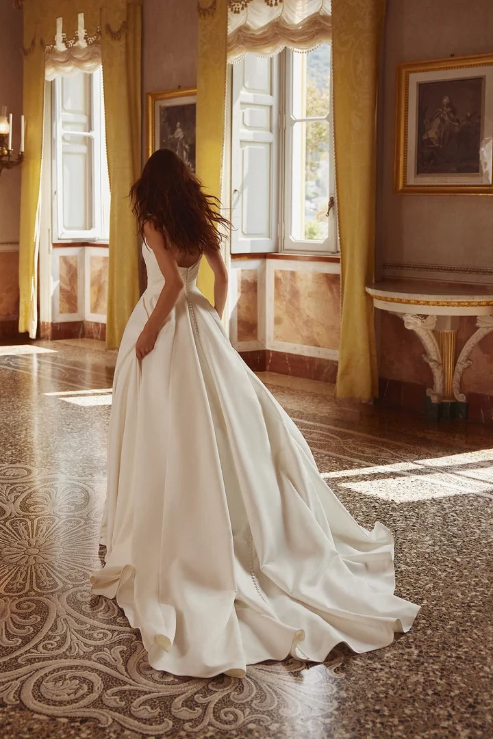 Satin Ball Gown with Square Neckline and Asymmetric Bodice Wedding Dresses