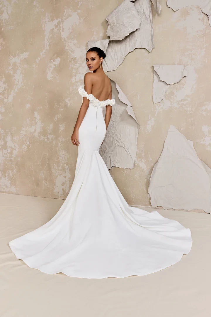 Satin Fit and Flare Gown with Rosette Lined Sweetheart Neckline Wedding Dresses