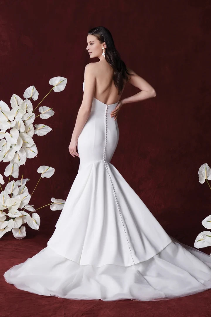 Satin Mermaid Wedding Dress Accented with Apron Tulle Skirt Wedding Dresses
