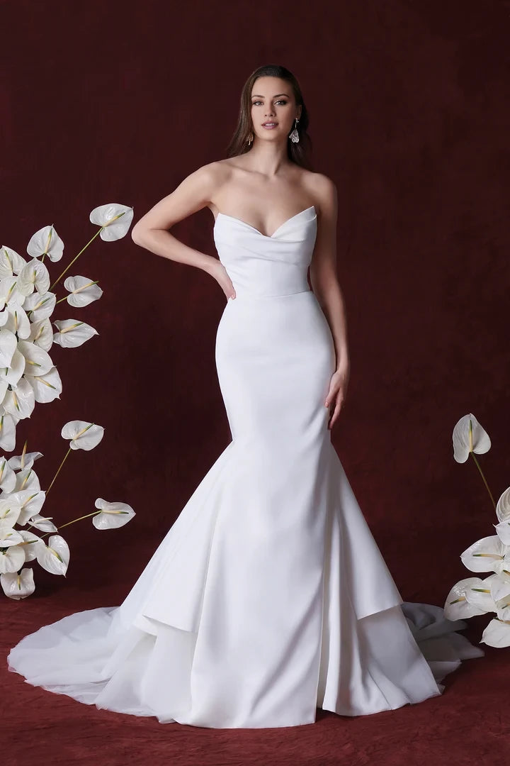 Satin Mermaid Wedding Dress Accented with Apron Tulle Skirt Wedding Dresses