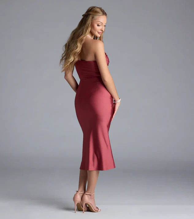 Satin Off-the-Shoulder Wrap The Buttocks Evening Dress