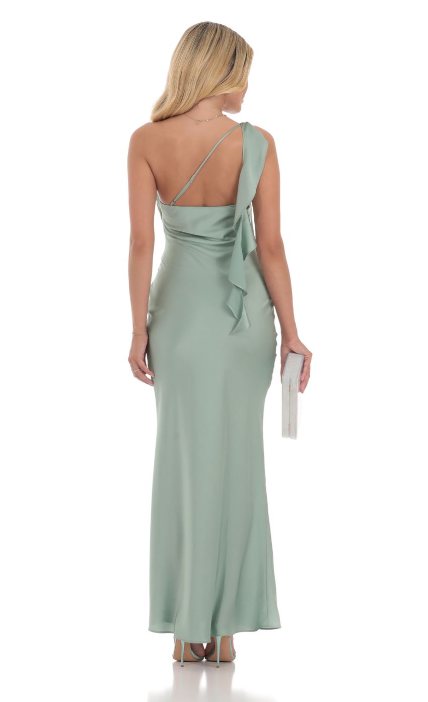 Satin One Shoulder Tassel Maxi Dress  Prom Dresses