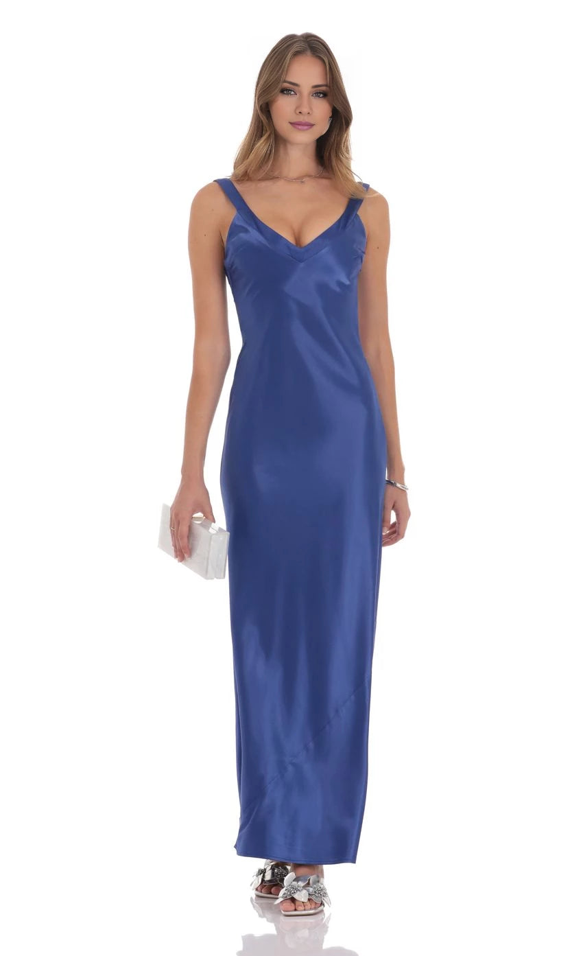 Satin Open Back Maxi Dress  Prom Dresses