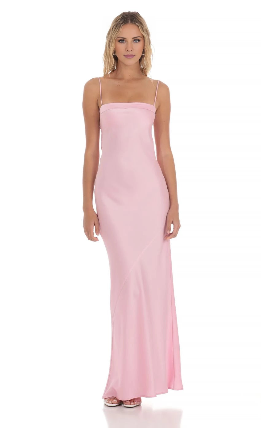 Satin Open Back Maxi Dress  Prom Dresses