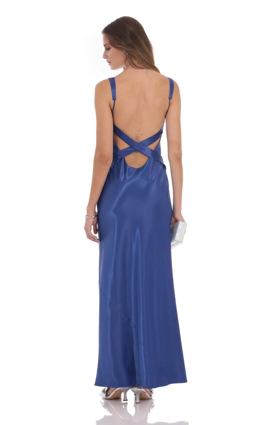 Satin Open Back Maxi Dress  Prom Dresses