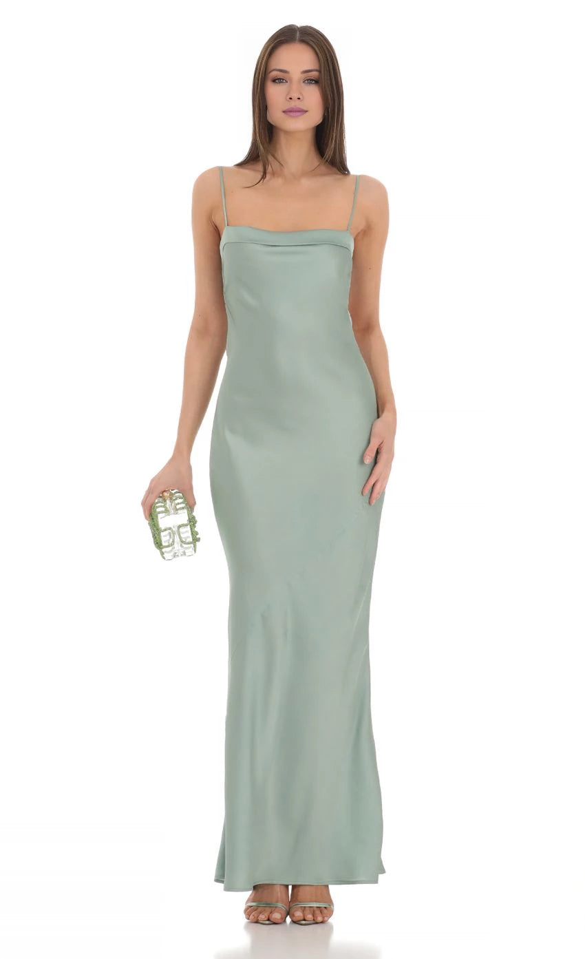 Satin Open Back Maxi Dress  Prom Dresses