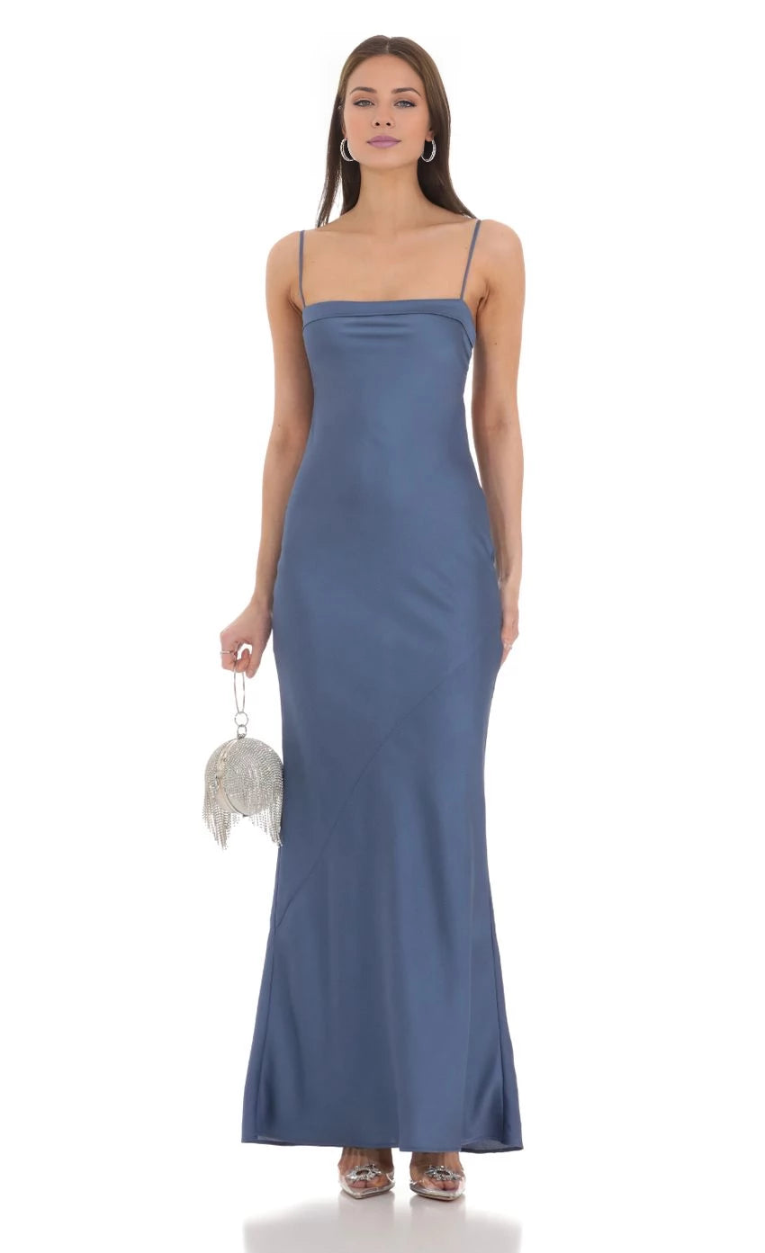 Satin Open Back Maxi Dress  Prom Dresses