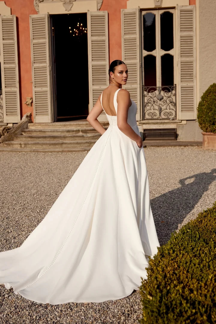 Satin Plus Size Ball Gown with Square Neckline and Asymmetric Bodice Wedding Dresses