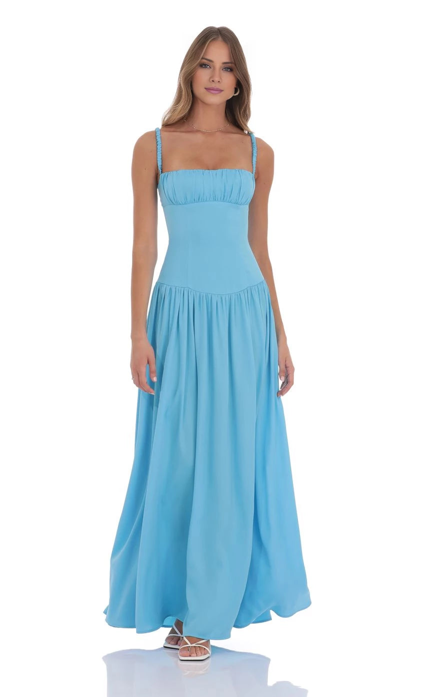 Satin Ruched Bust Maxi Dress Prom Dresses