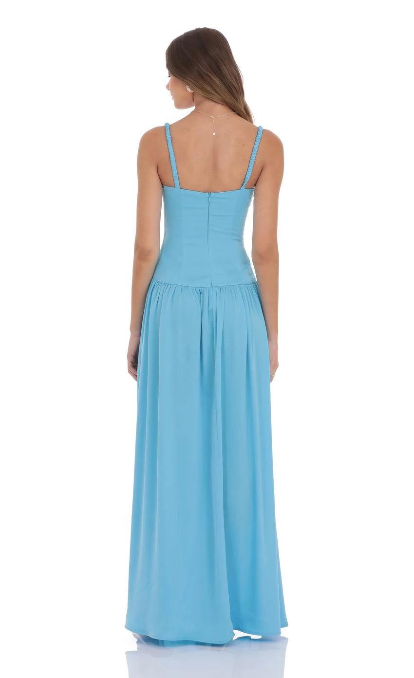 Satin Ruched Bust Maxi Dress Prom Dresses