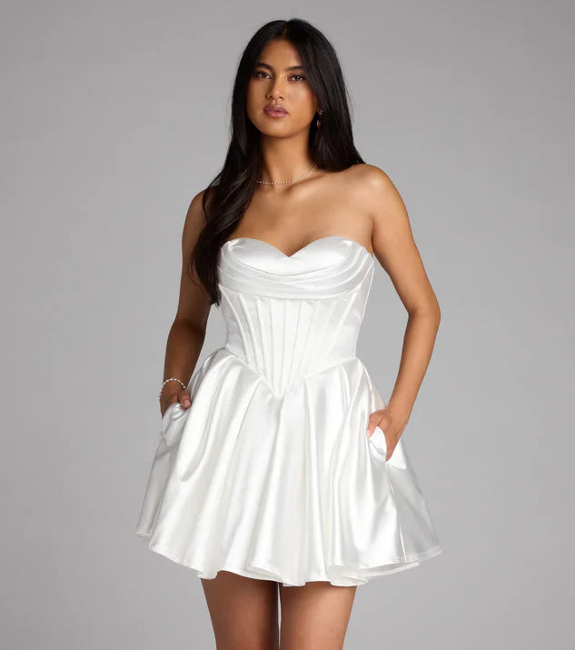 Satin Skater Corset Dress Homecoming Dresses