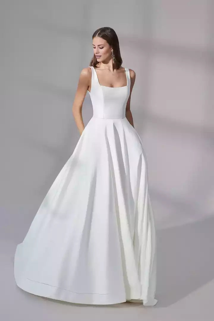 Satin Sleeveless Ball Gown with Square Neckline Wedding Dress