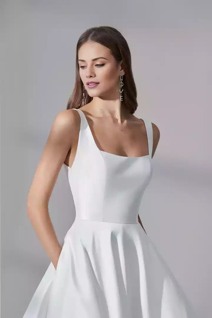 Satin Sleeveless Ball Gown with Square Neckline Wedding Dress