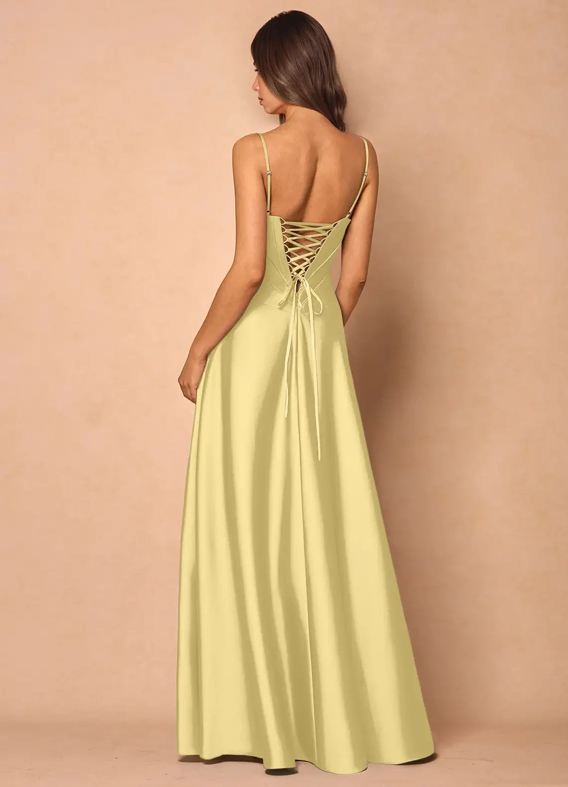 Satin Spaghetti Strap Maxi Dress Evening Dresses