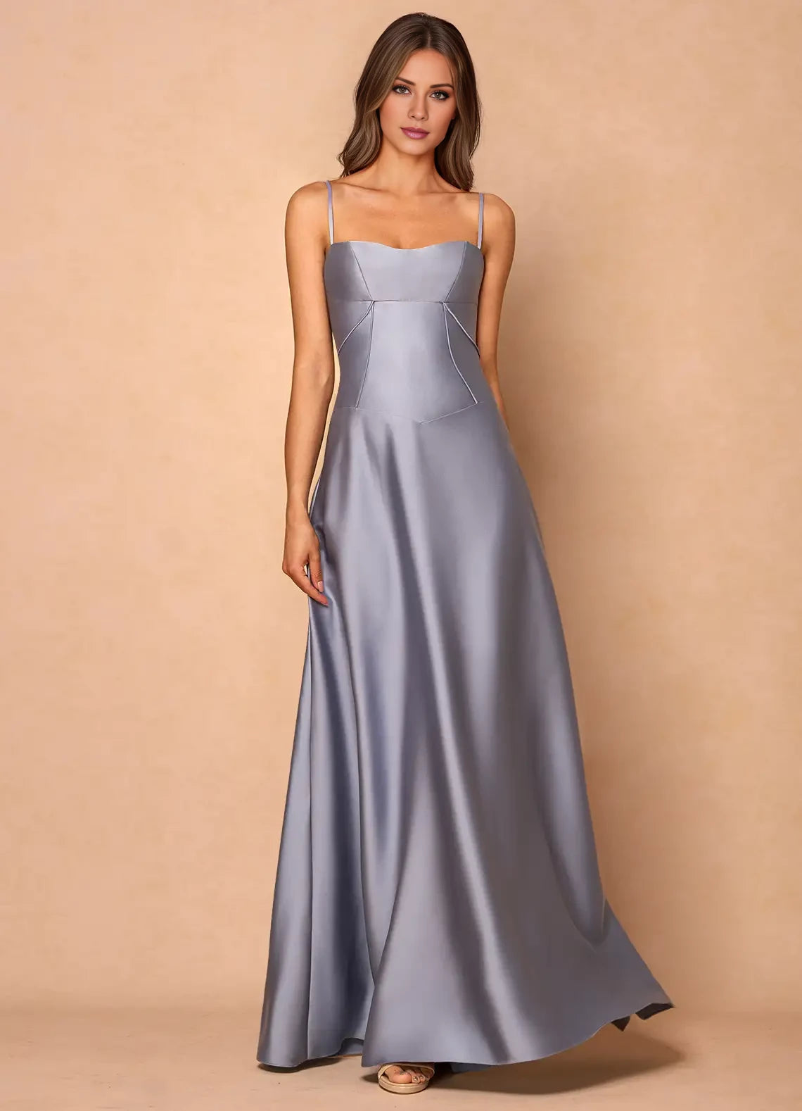 Satin Spaghetti Strap Maxi Dress Evening Dresses