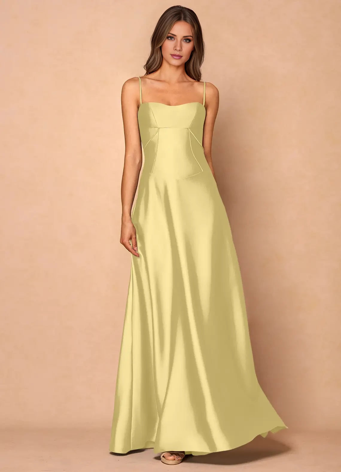 Satin Spaghetti Strap Maxi Dress Evening Dresses