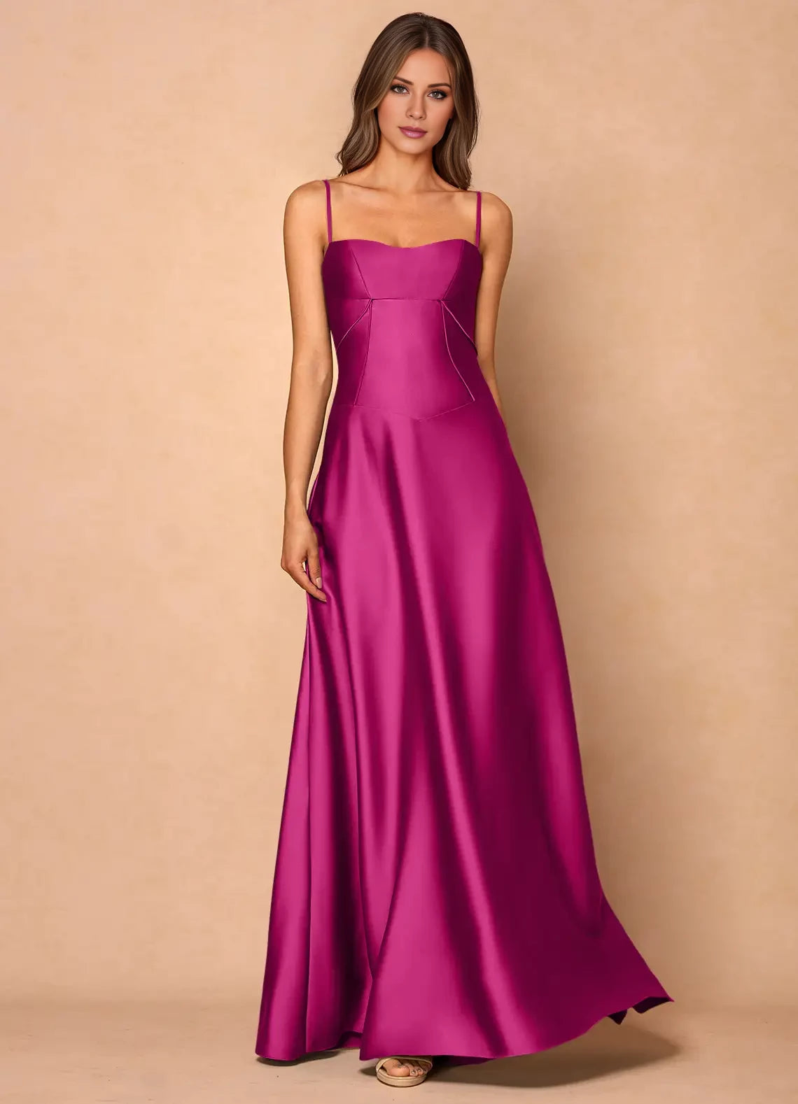 Satin Spaghetti Strap Maxi Dress Evening Dresses