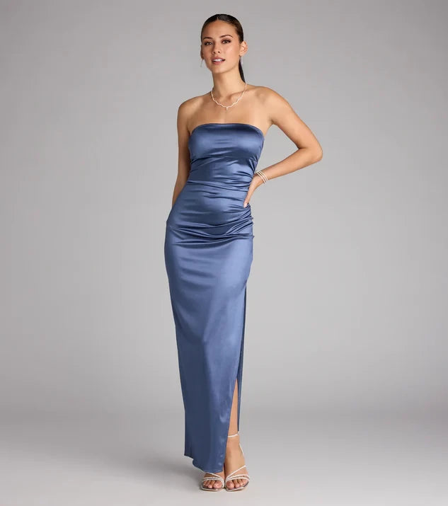 Satin Strapless Formal Dress Prom Dresses