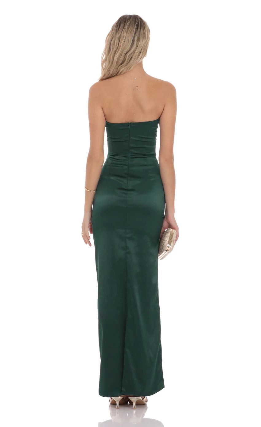 Satin V-Strapless Maxi Dress Prom Dresses