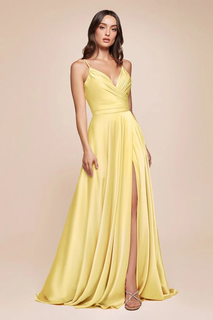 Satin V-neck back bow tie Evening Dresses