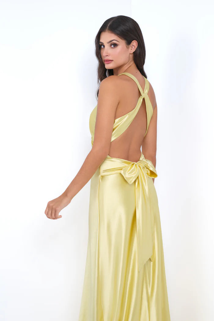 Satin V-neck back bow tie Evening Dresses