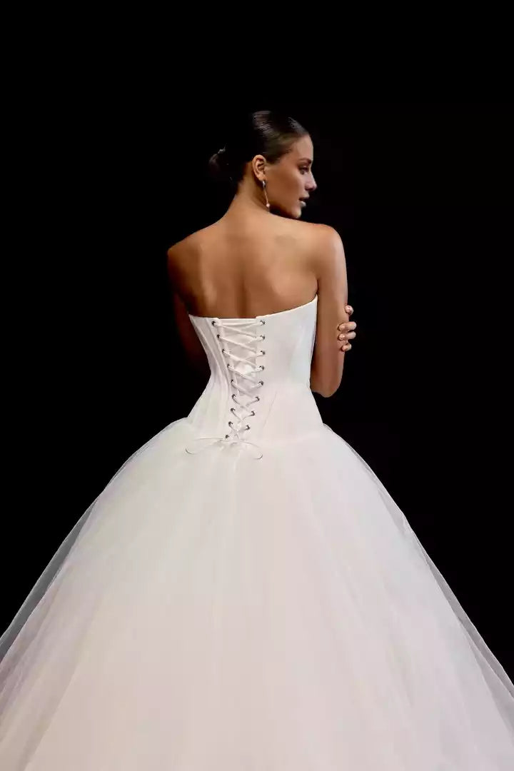 Satin and Tulle Ball Gown with Strapless Neckline and Basque Waist Wedding Dress