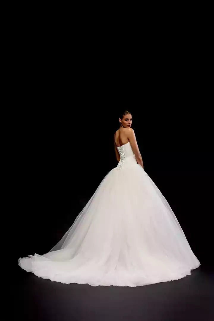 Satin and Tulle Ball Gown with Strapless Neckline and Basque Waist Wedding Dress