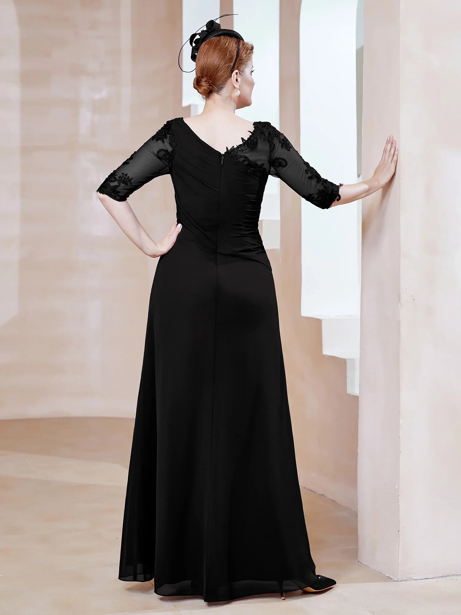 Scoop Lace Neckline Ruffles Sheath Dress Mother of the Bride Dresses