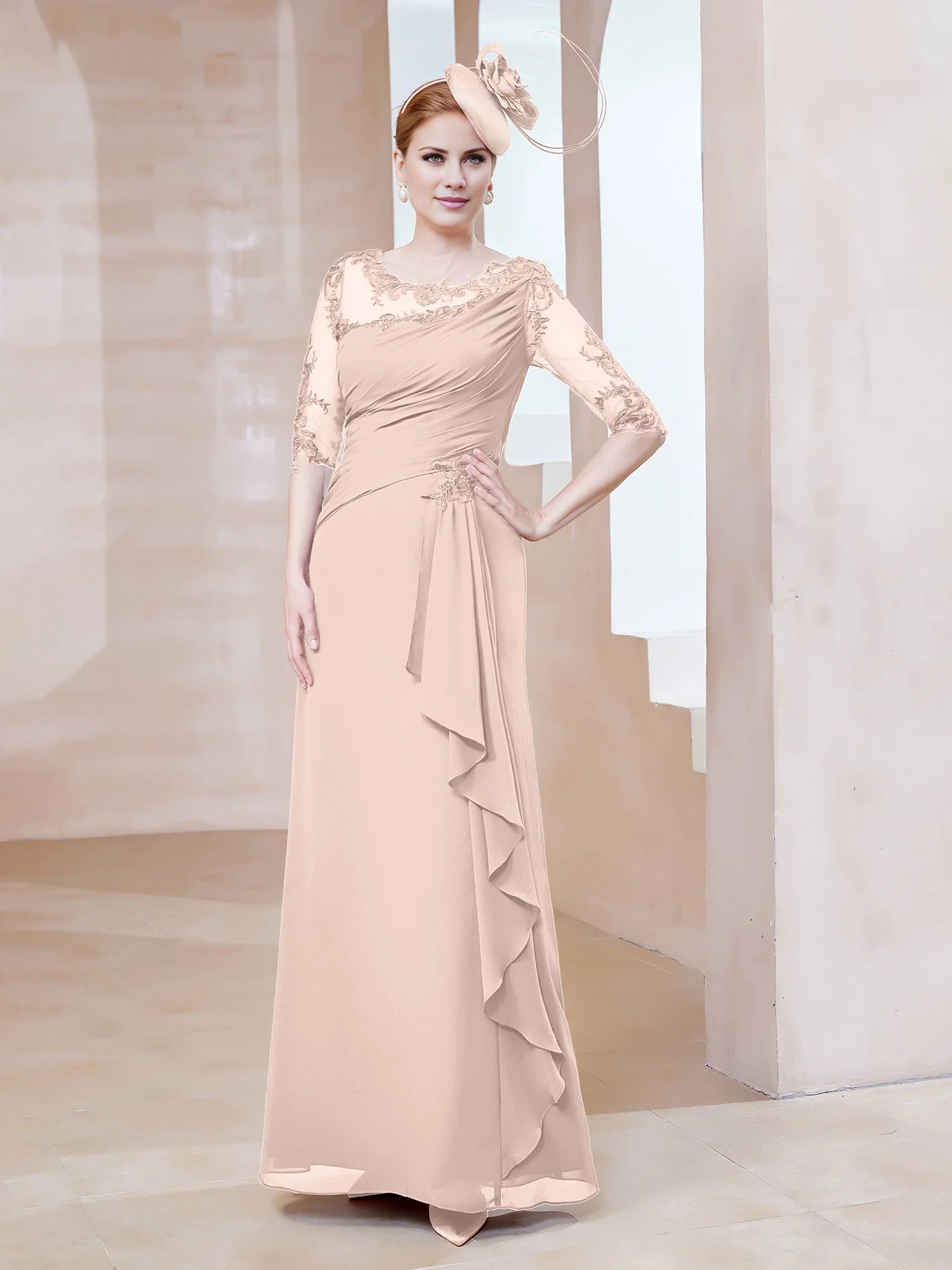 Scoop Lace Neckline Ruffles Sheath Dress Mother of the Bride Dresses