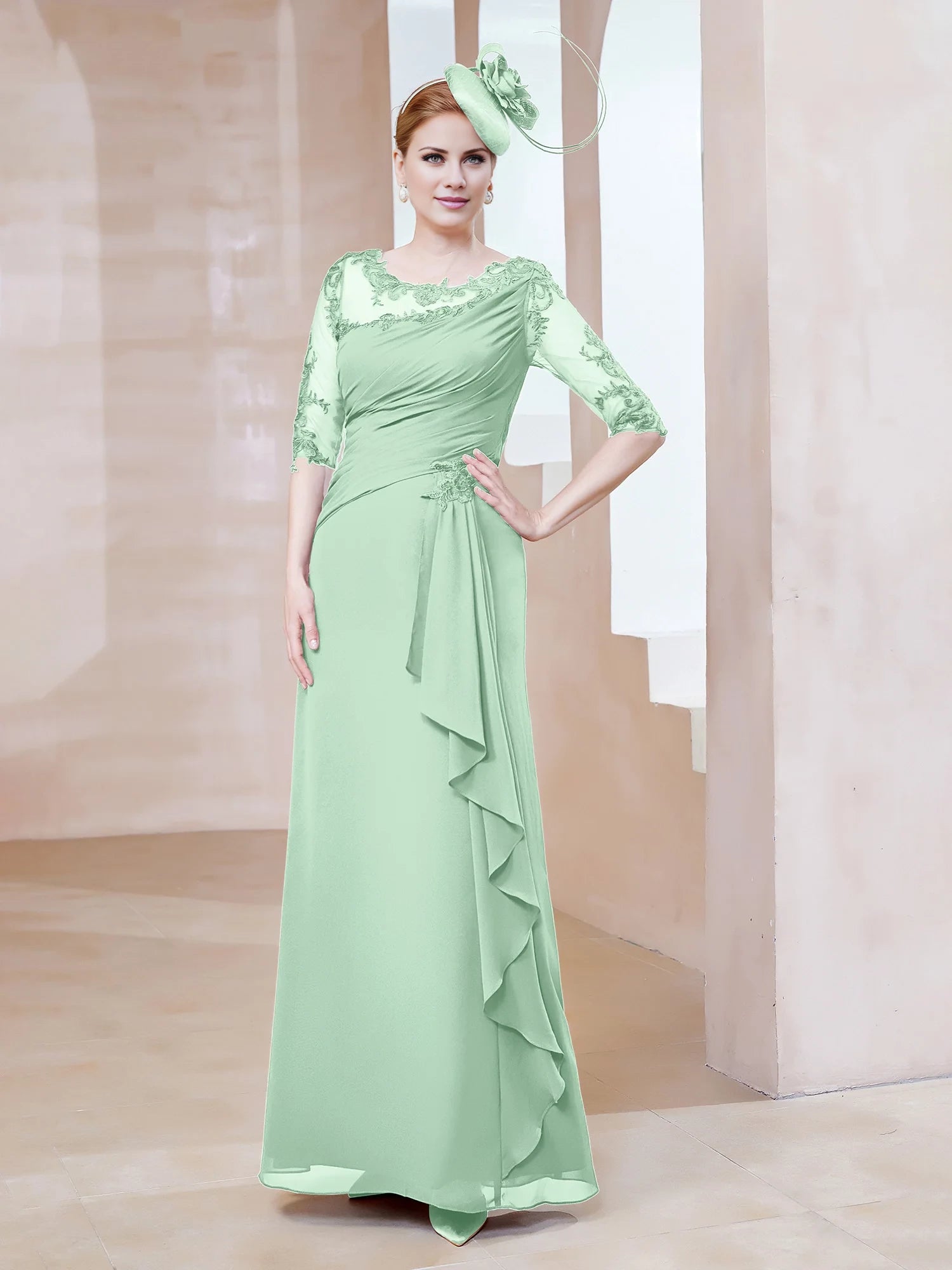 Scoop Lace Neckline Ruffles Sheath Dress Mother of the Bride Dresses