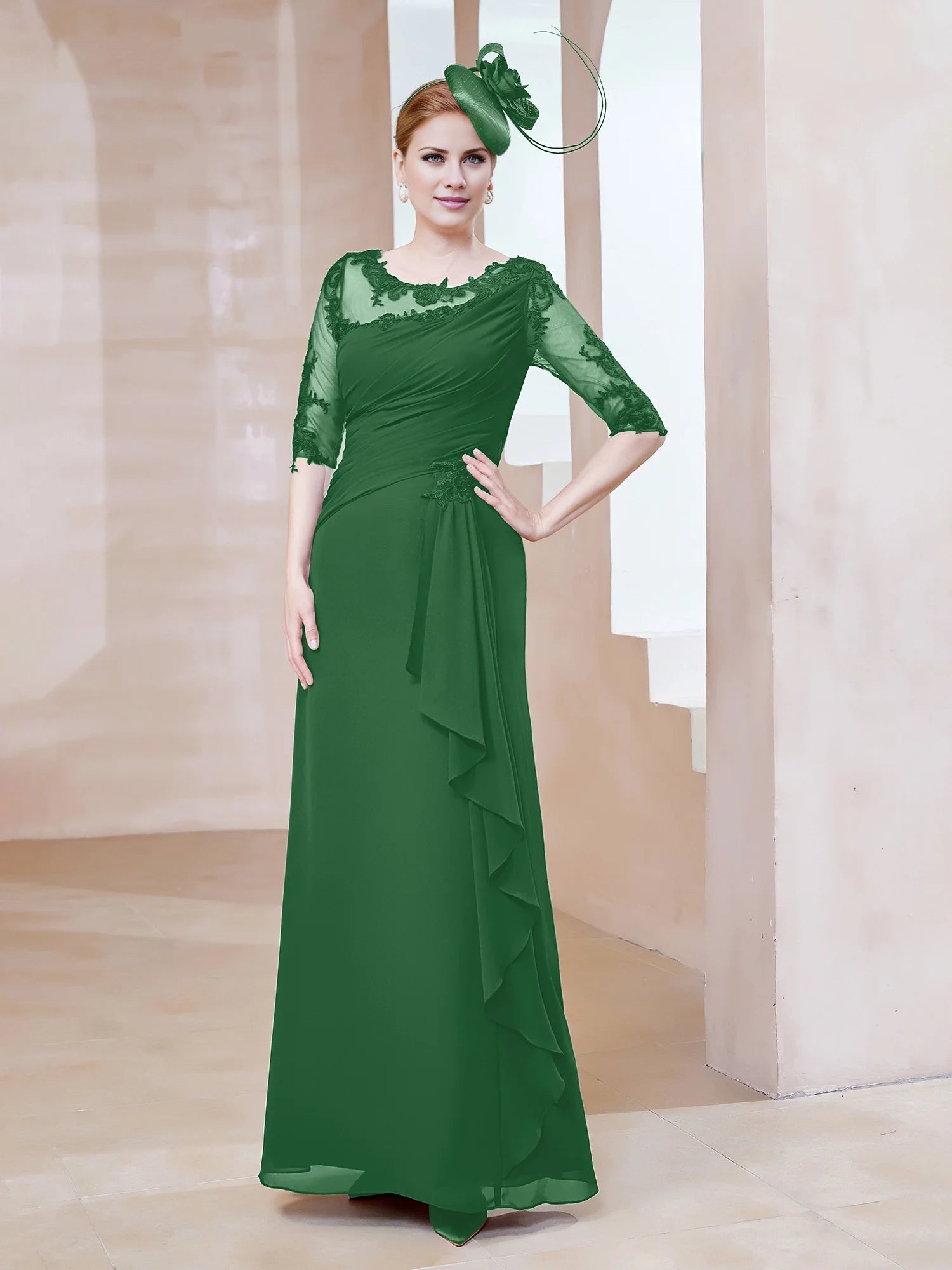 Scoop Lace Neckline Ruffles Sheath Dress Mother of the Bride Dresses