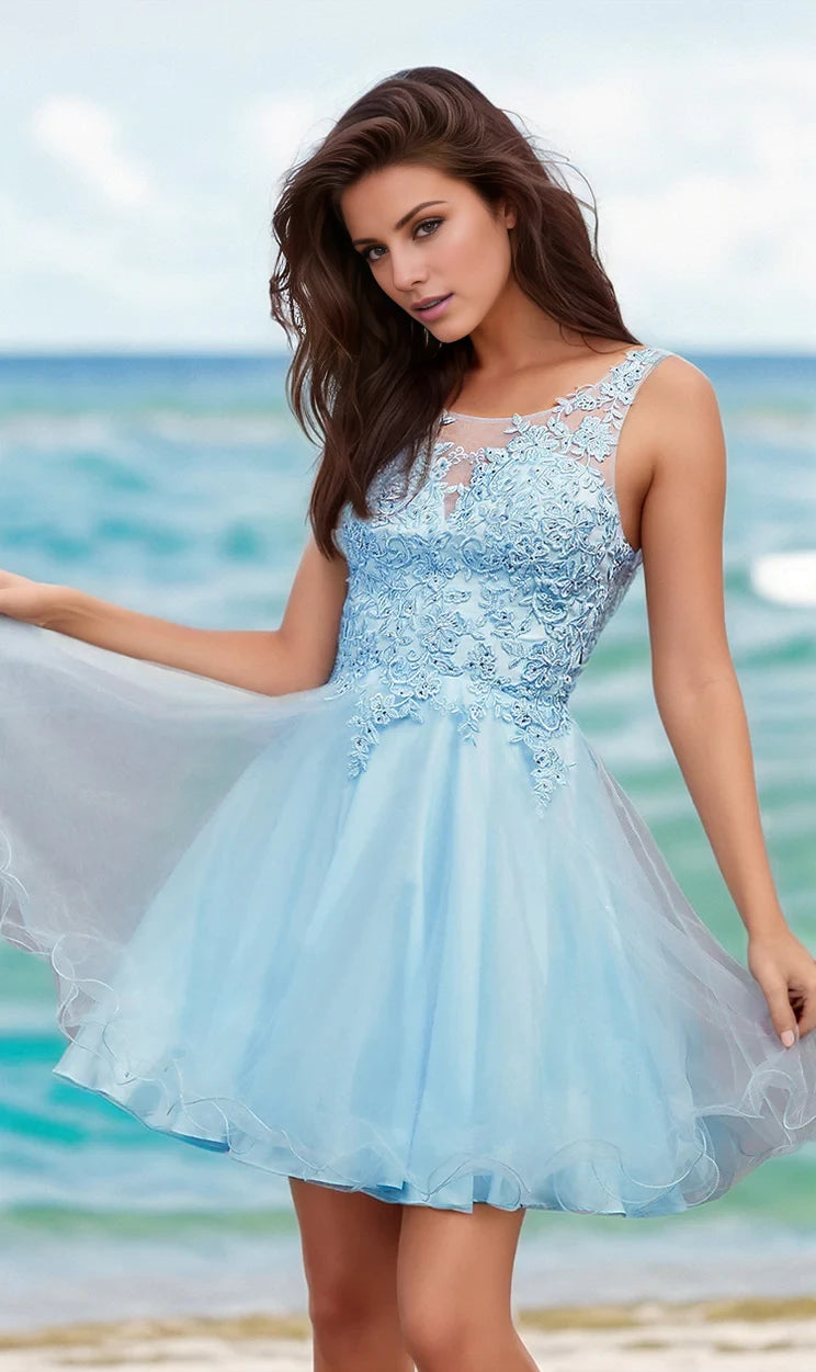 Scoop Neck Sleeveless Short-Mini Back Zip Ball Gown Homecoming Dress