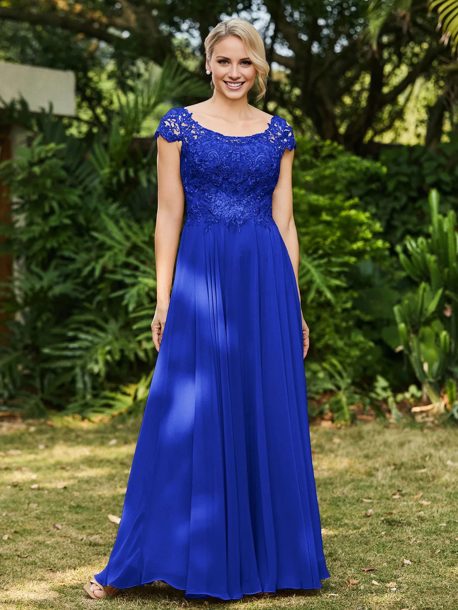 Scoop Neckline Appliqued A-line Chiffon Dress Mother of the Bride Dresses
