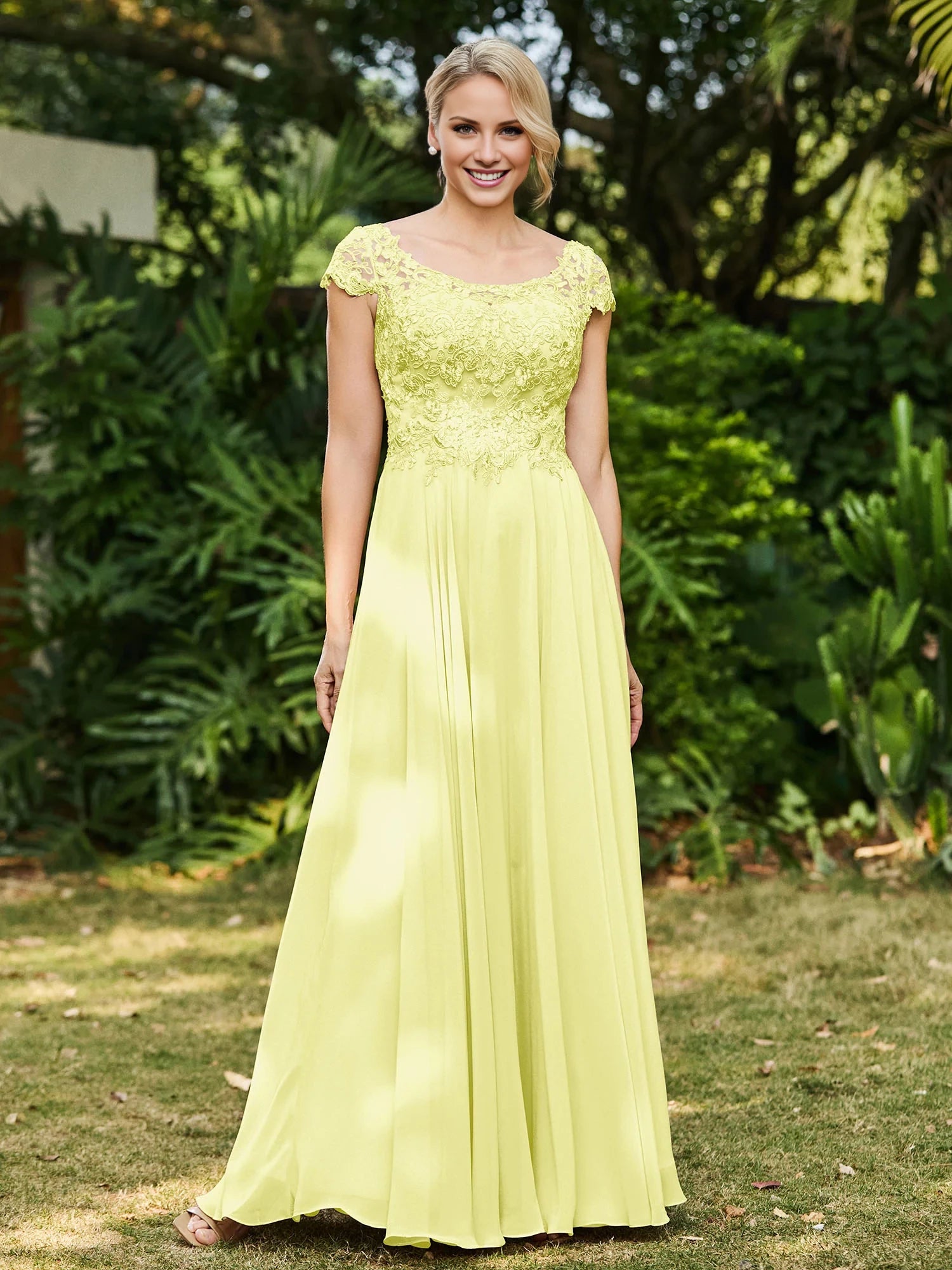 Scoop Neckline Appliqued A-line Chiffon Dress Mother of the Bride Dresses