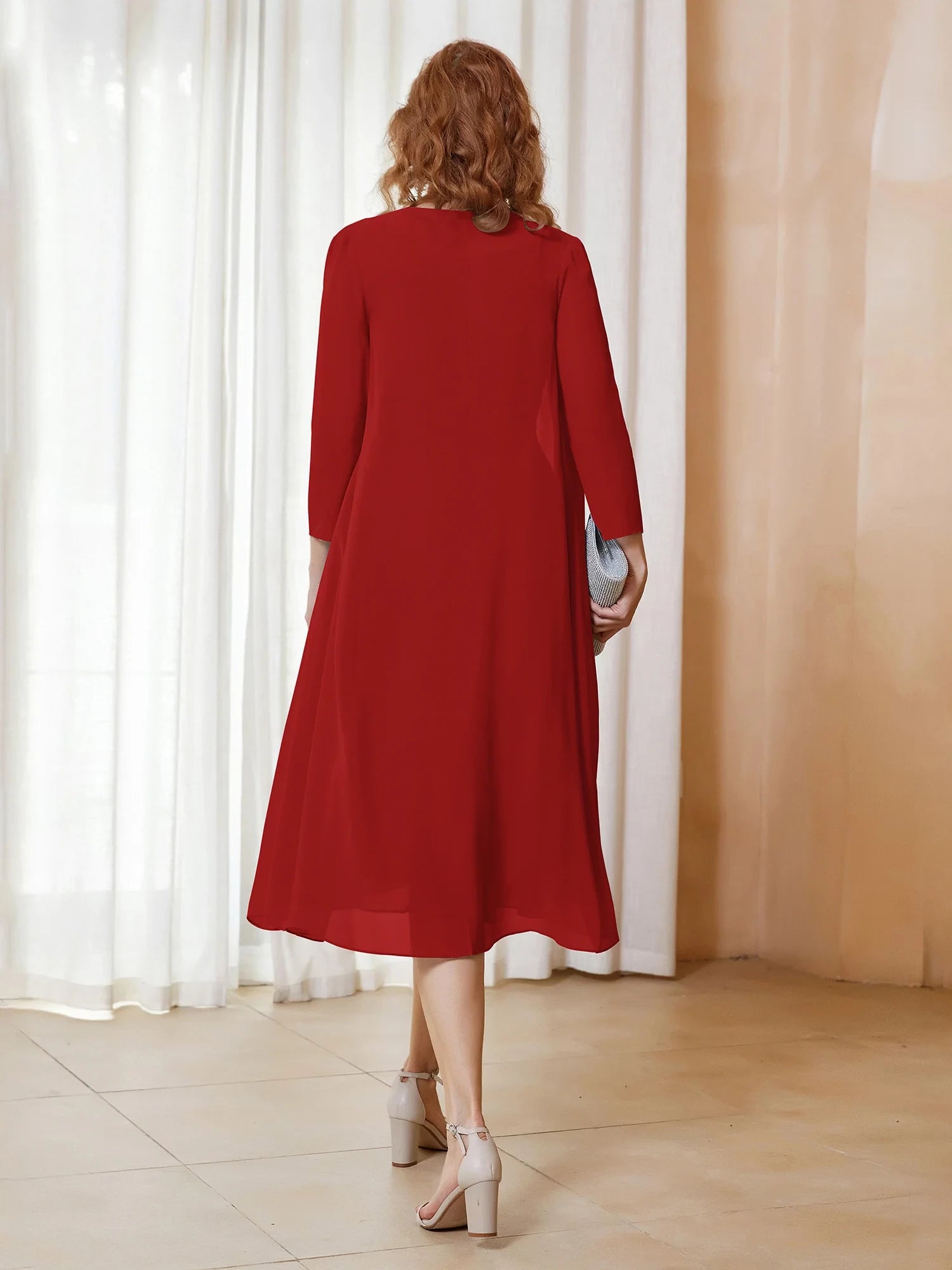 Scoop Ruched Chiffon Dress with Jacket Mother of the Bride Dresses