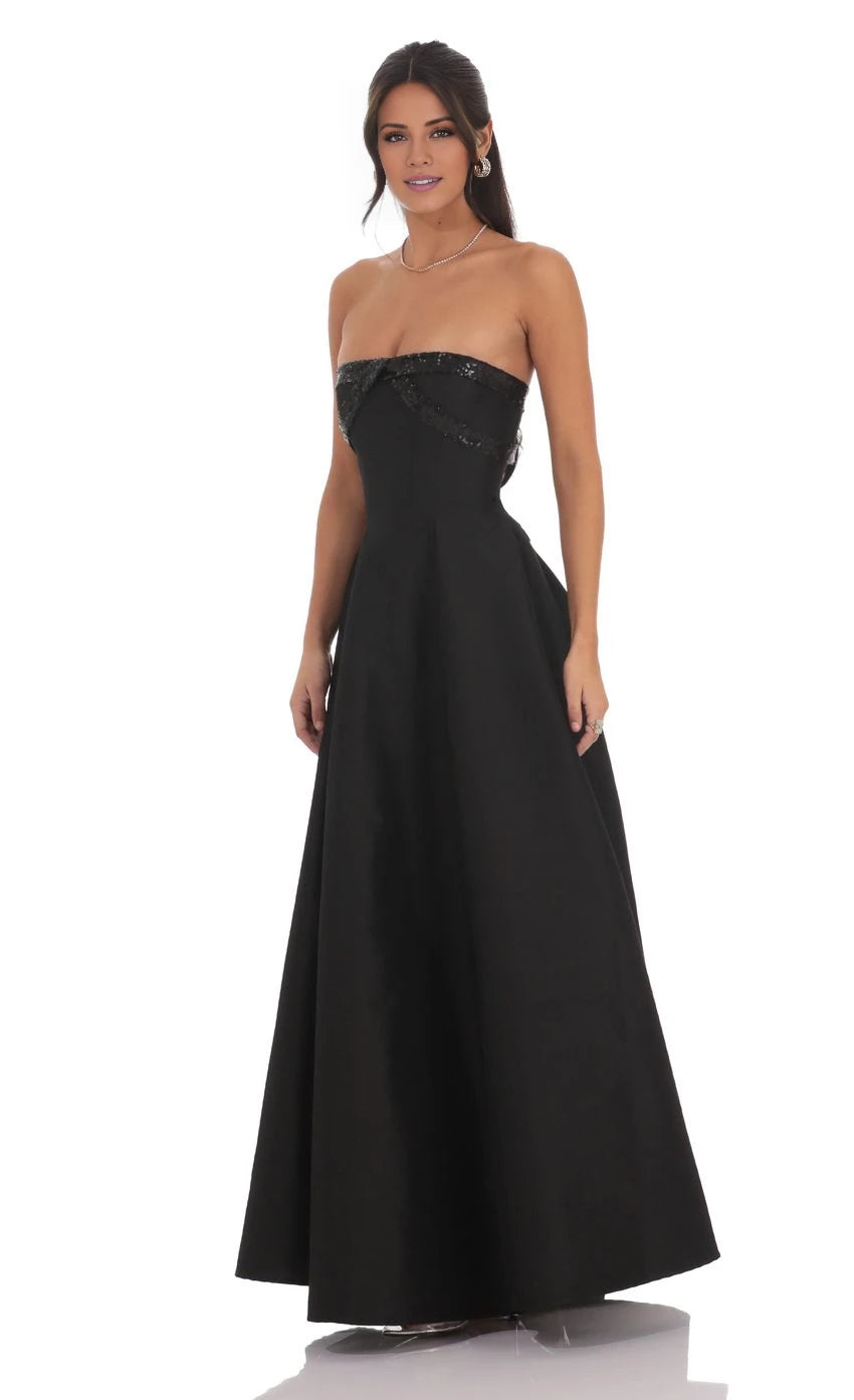 Sequin Draped Strapless Gown  Prom Dresses
