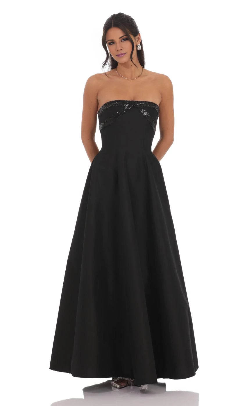 Sequin Draped Strapless Gown  Prom Dresses