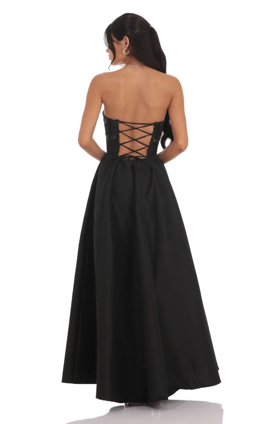 Sequin Draped Strapless Gown  Prom Dresses